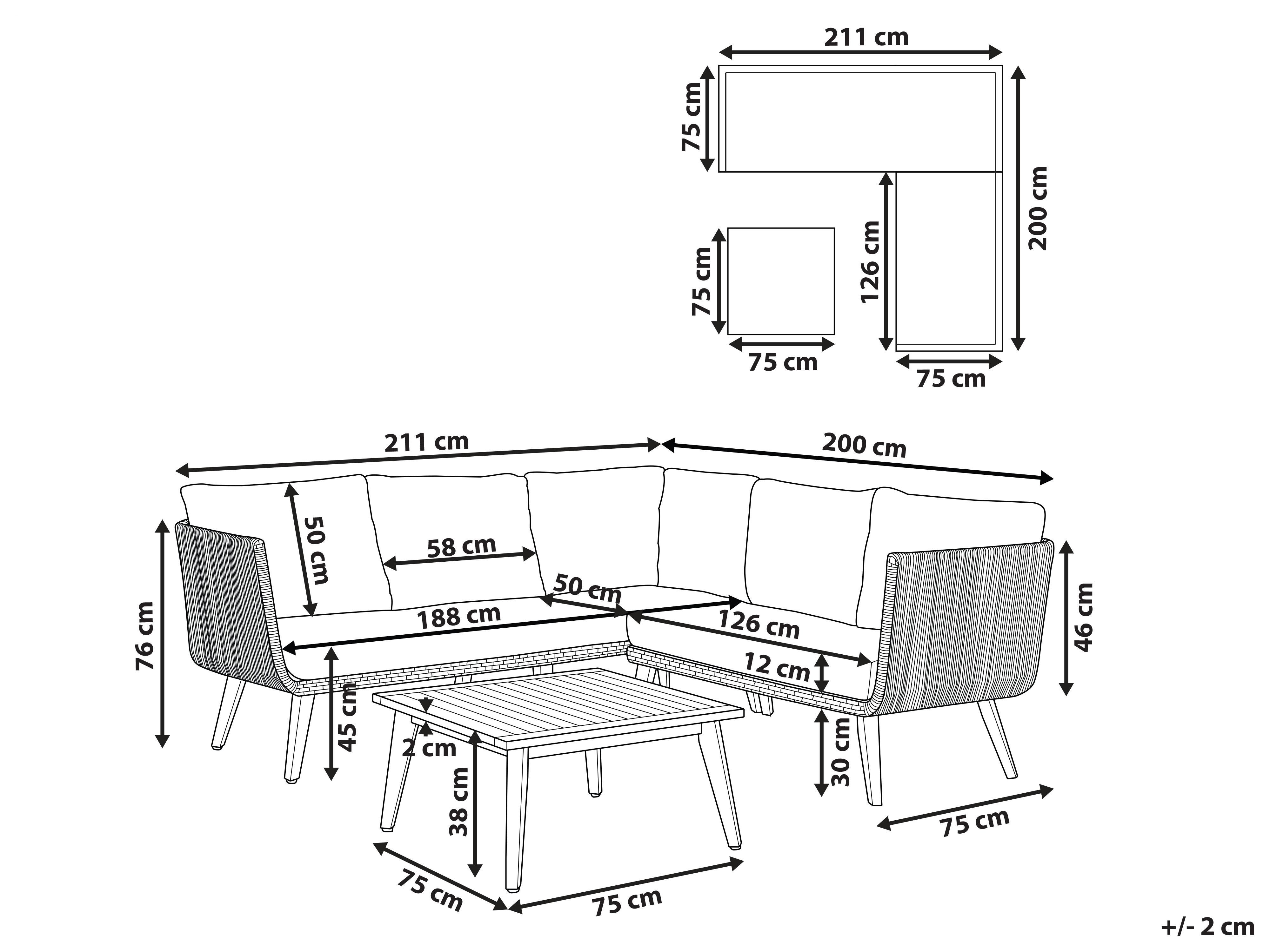 Tuin hoekloungeset met tafel 5-zits ALCAMO linkszijdig Acaciahout Lichtbeige