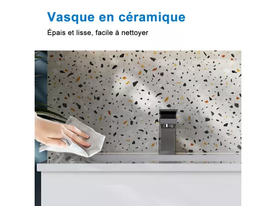AICA Ensemble Meuble salle de bain noir 120cm avec double vasque en céramique,meuble 4 tiroirs