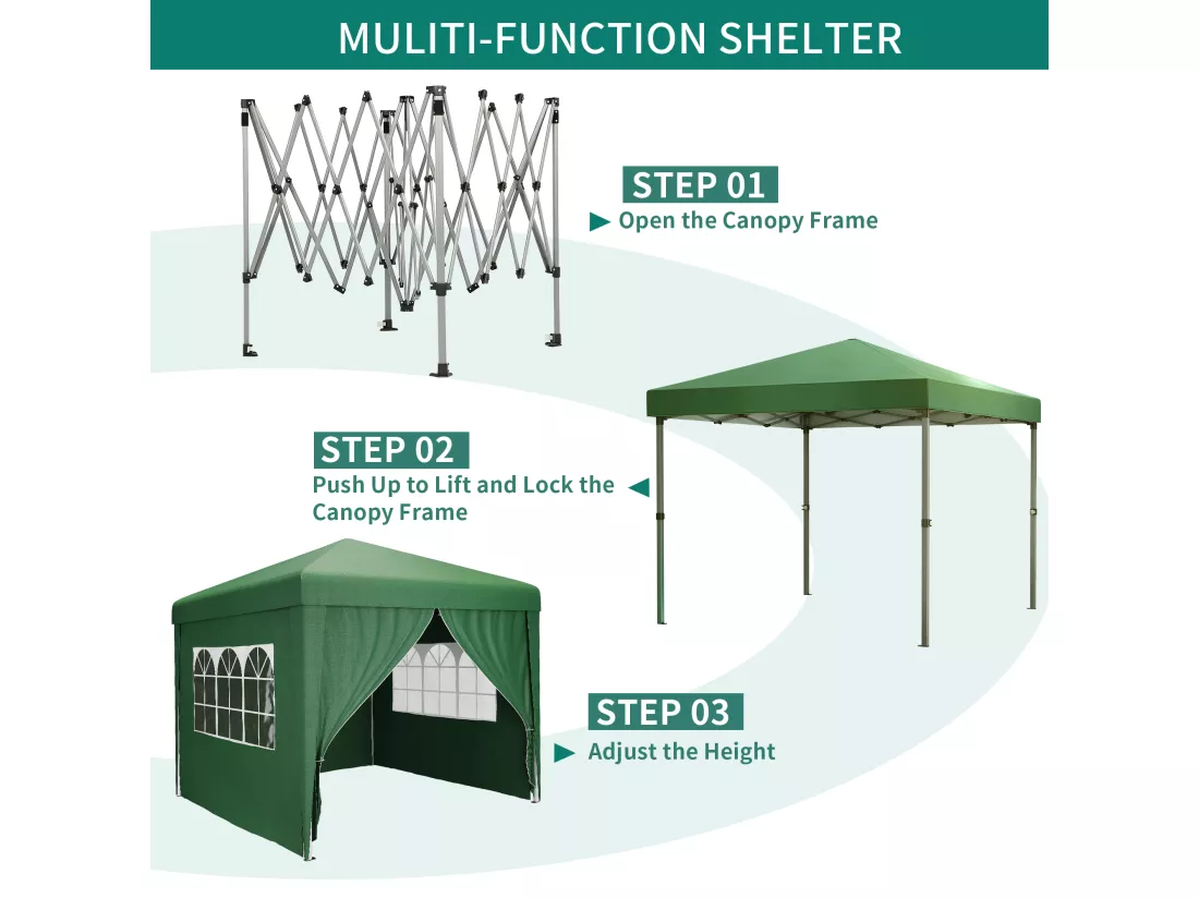 YITAHOME 3x3 Tonnelle de Jardin Pliante avec Parois - Résistant aux UV Réglable Hauteur Auvent de Camping Plage Festival Marché - Vert