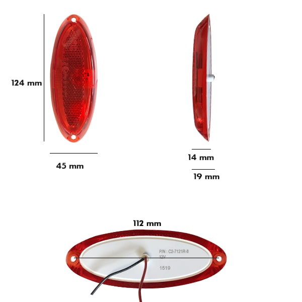 Feu de position arrière à led rouge 124X45x14mm