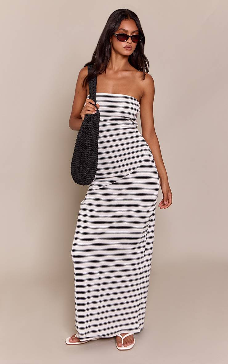 Blanc Robe Maxi Moulante Bandeau En Maille Côtelée À Rayures