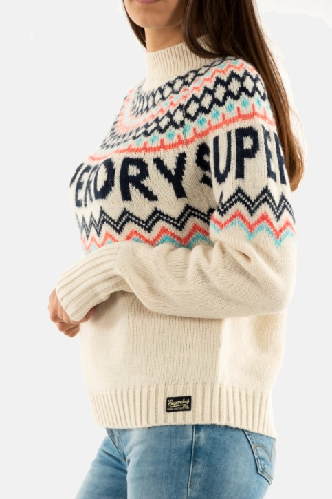 Pull hiver superdry fairisle b9q island ecru multi