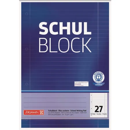 BRUNNEN Schulblock A4 50 Blatt, gelocht, Lineatur 27