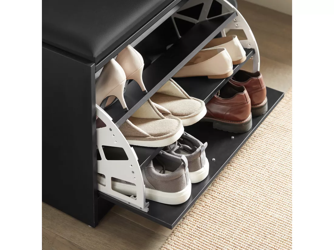 Banc Armoire À Chaussures 1 Abattant Avec Coussin Meuble D’entrée Coffre, Fsr16-sch