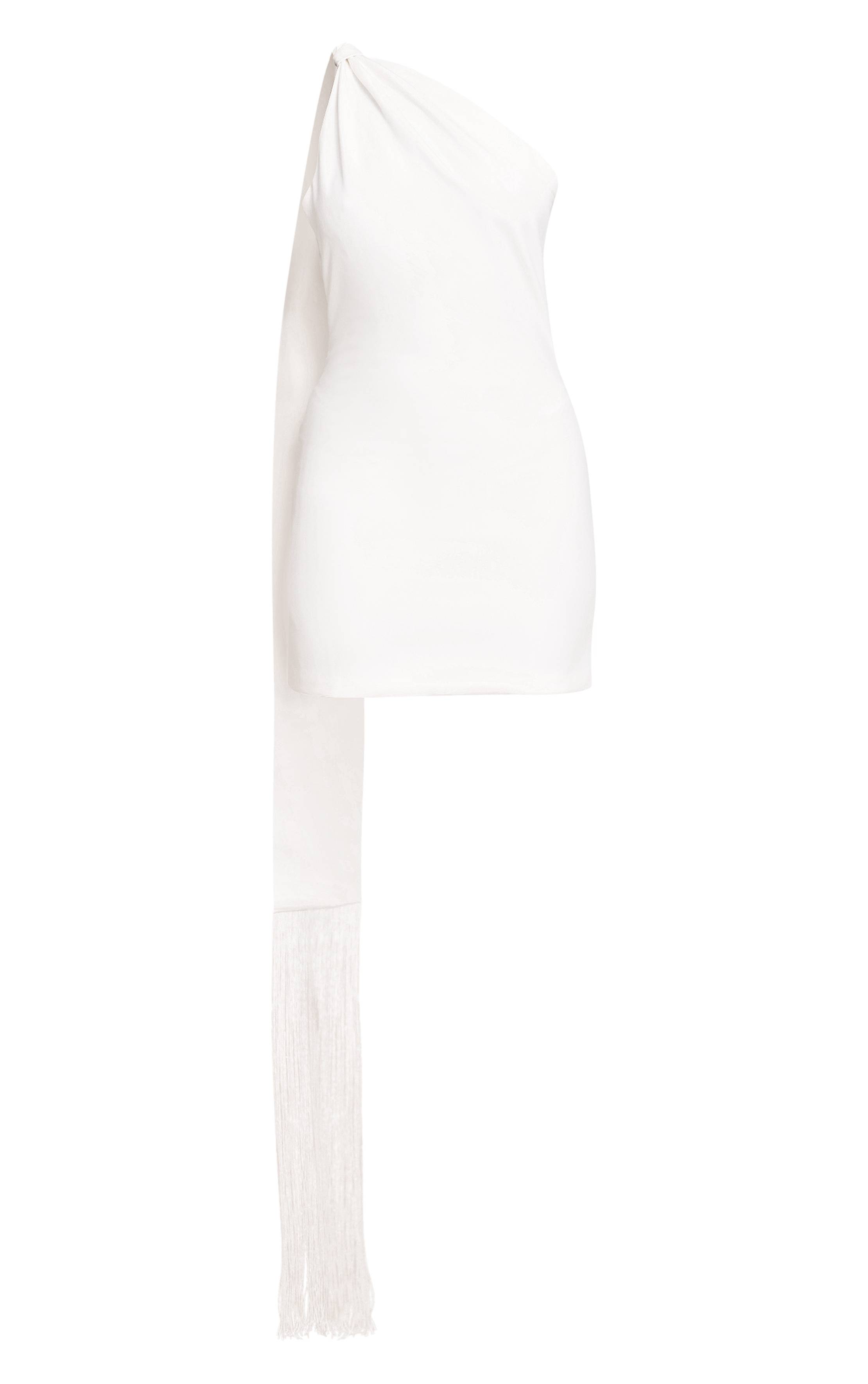 Blanc Robe Courte Tissée Avec Détail Foulard À Franges