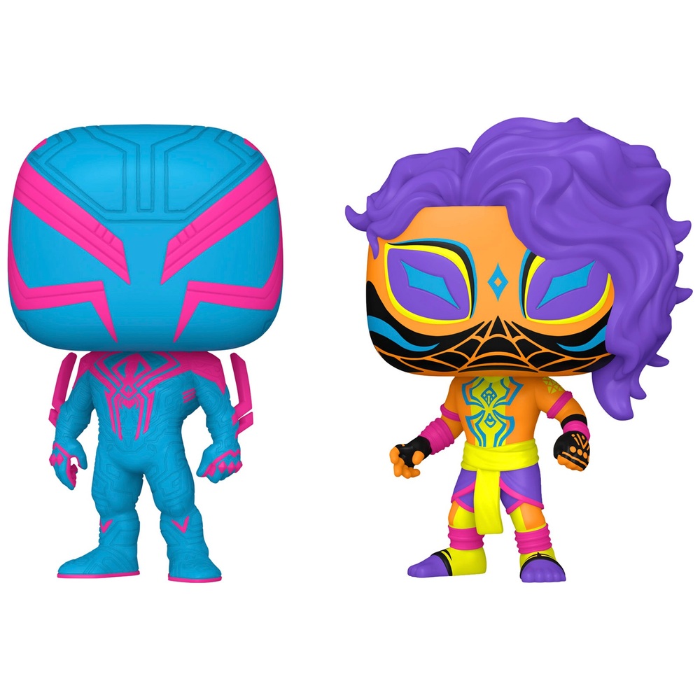 POP! Vinyl Spider-Verse 2er-Pack: Spider-Man 2099 & Spider-Man India Blacklight Figuren