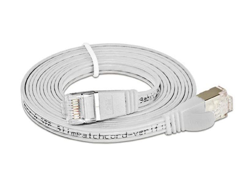 SLIM Slimpatchkabel RJ-45 - RJ-45, Cat 6, STP, 0.5 m, Weiss Geschirmtes Twisted-Pair-Kabel (STP) mit Klinkenschutz