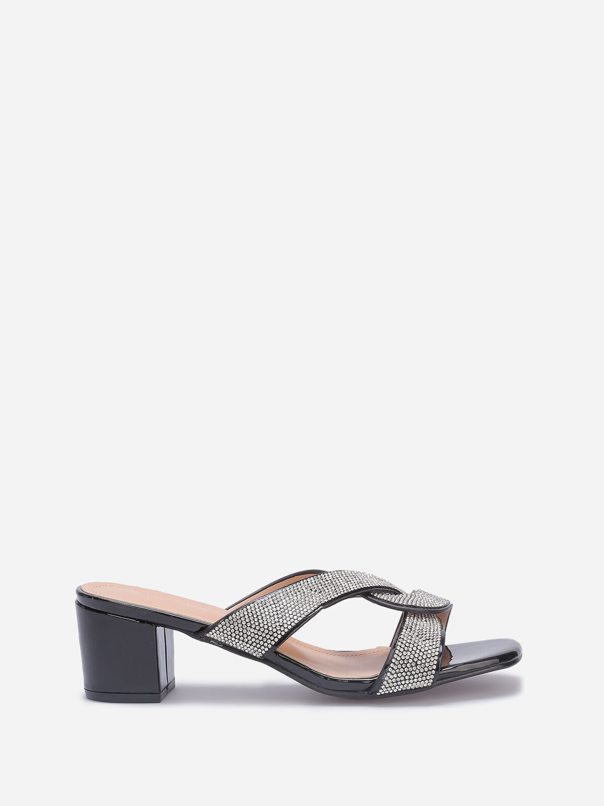 Mules à brides croisées et strass grandes tailles- Noir