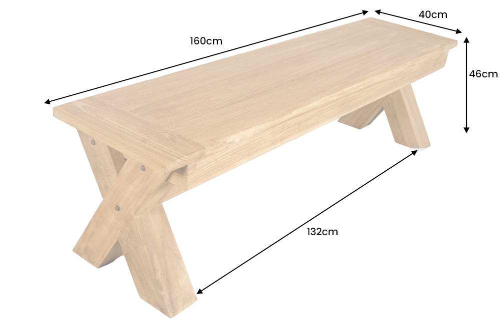 Massive Gartenbank EMPIRE TEAK 160cm natur Teakholz Outdoor-Sitzbank wetterfest