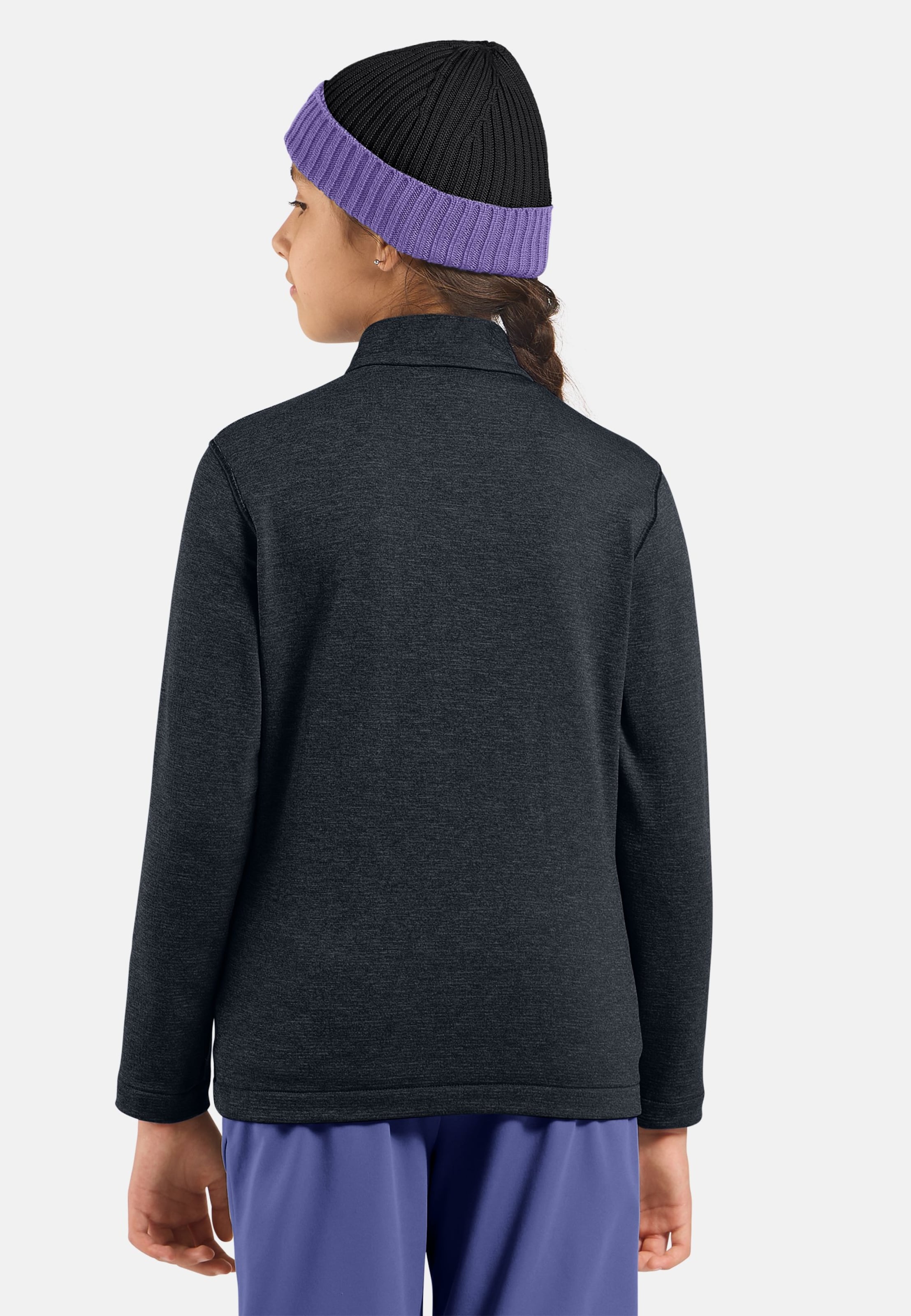 Essentials Multisport Mid Layer für Kinder aus Grid-Fleece mit Halbreissverschluss in black melange