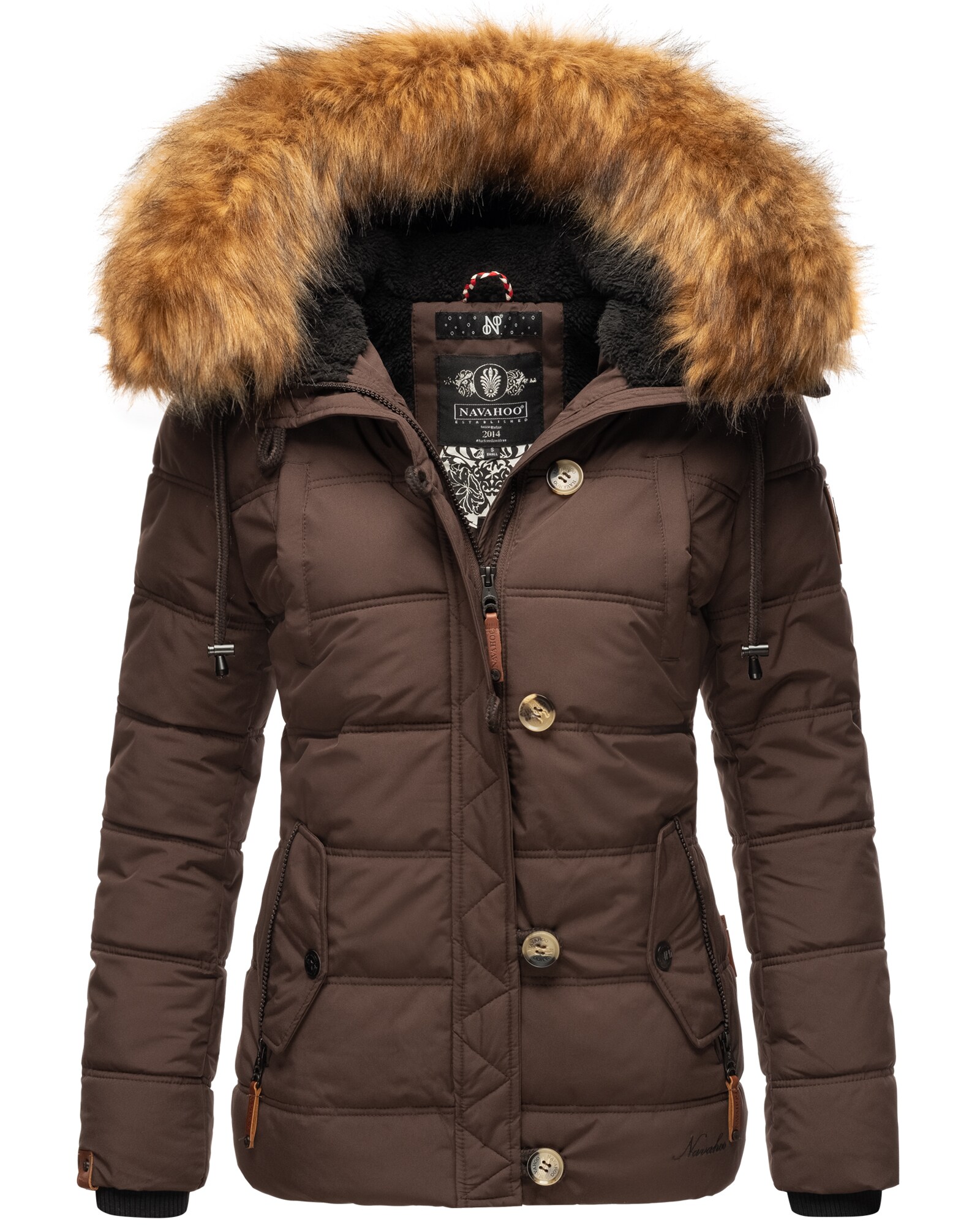 NAVAHOO Damen Stylische Winterjacke Steppjacke mit Kunstpelz Kapuze Zoja