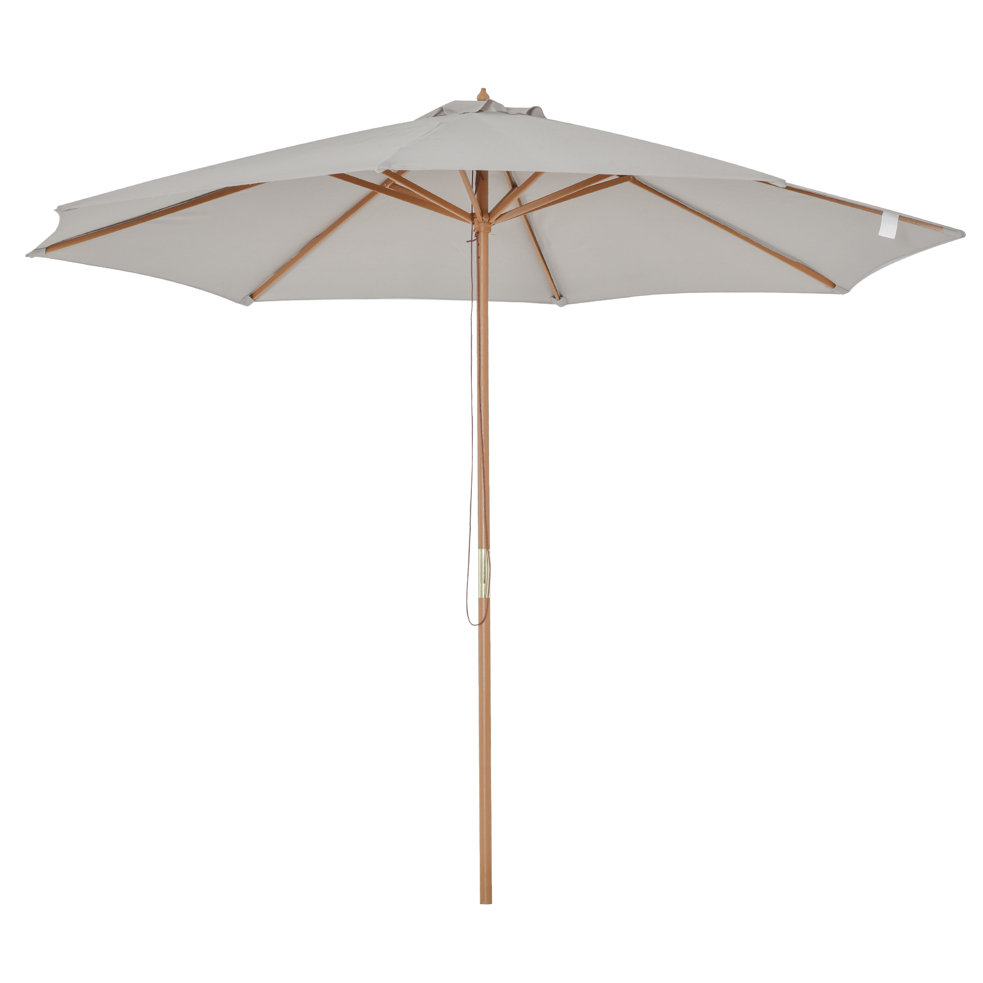 Guarda-sol de jardim Outsunny Ø300x250 cm com sistema de fixação por trava, cobertura ventilada e mastro de madeira removível para terraço, pátio e área externa, cor cinza.