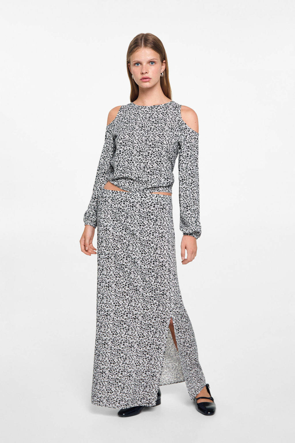 MANGO TEEN top met panterprint marine/wit/lichtblauw
