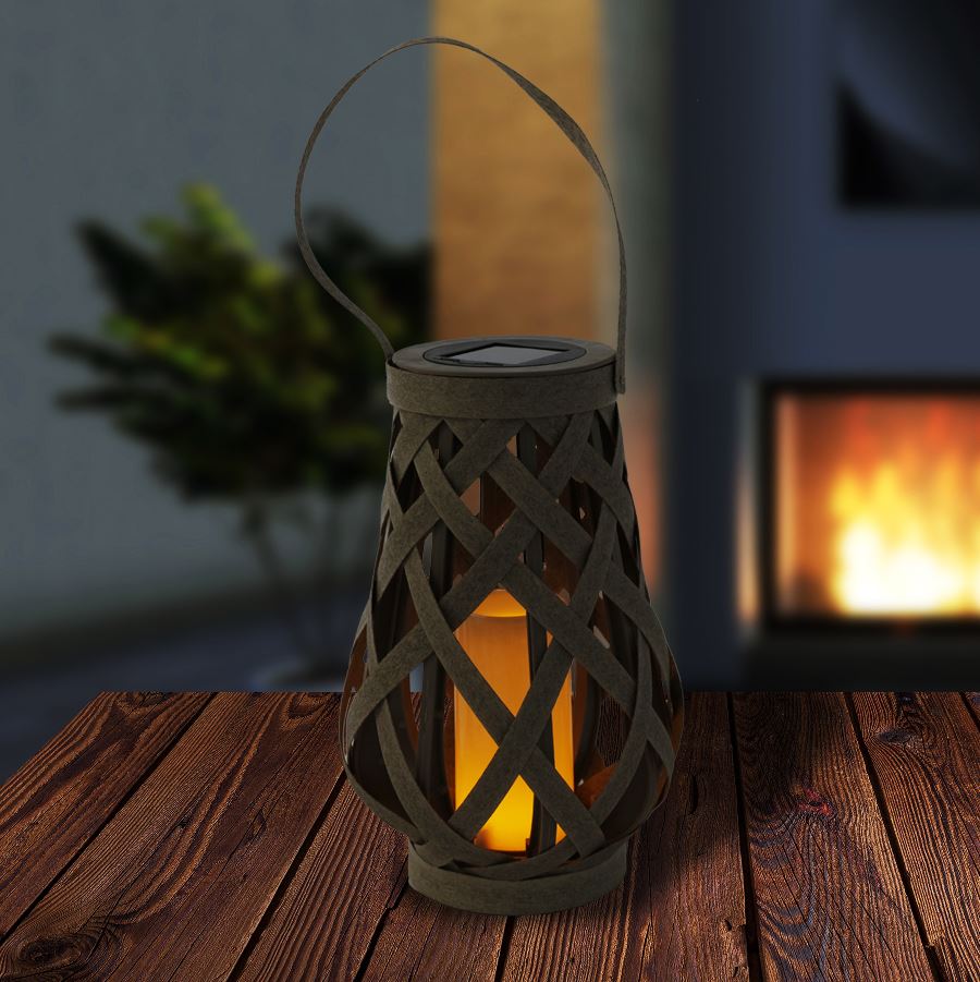 Solar-Laterne in Rattanoptik mit Flackereffekt 16x27cm Warmweiß