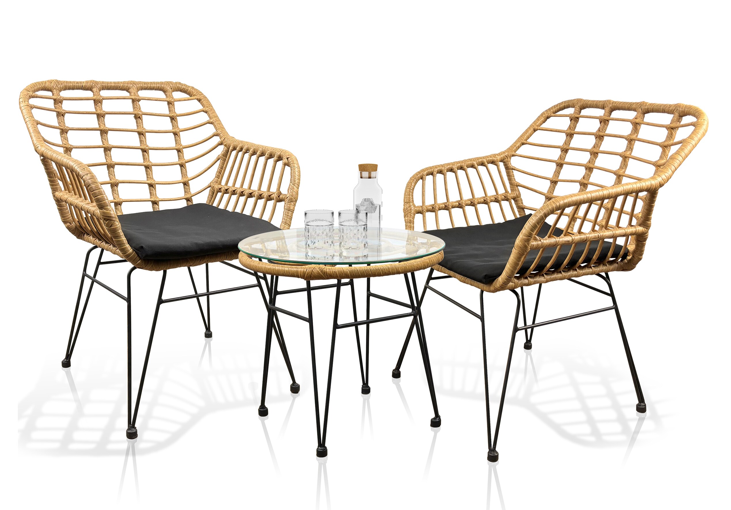 VCM 3-tlg. Set Gartenstuhl Loungestuhl Sessel Rattan Balkonstuhl Camping Sitzkissen Ragali