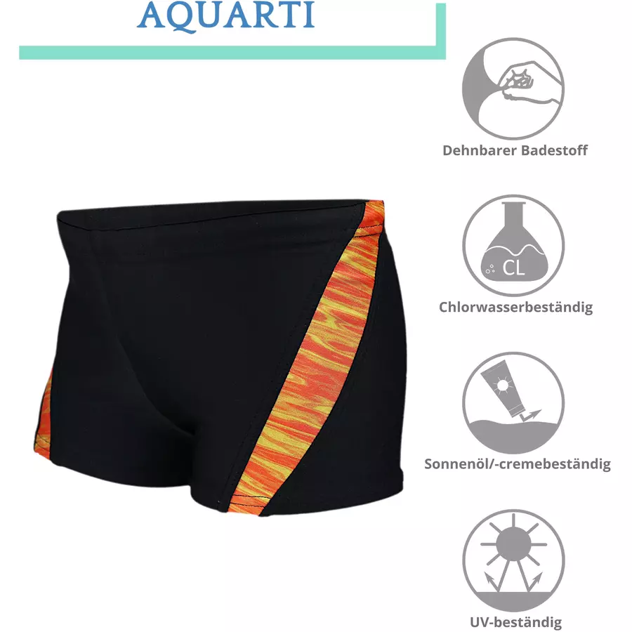Aquarti Jungen Schwimmhose Kontrastfarbige Einsätze orange