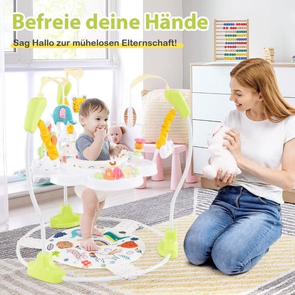 Baby Sky Jumperoo med justerbare høyder og leker og musikkboks Baby Walker Gul