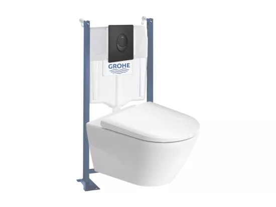 Pack WC suspendu sans bride DURAVIT D-Neo + bâti support GROHE Rapid SL Projet + abattant + plaque noir mat