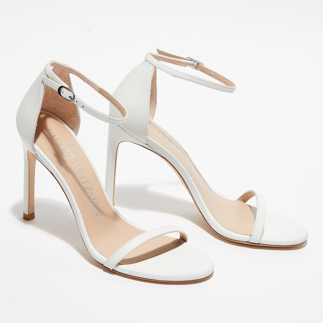 Stuart Weitzman Sandales en Cuir Nudistsong blanches - Talon 10,5 cm