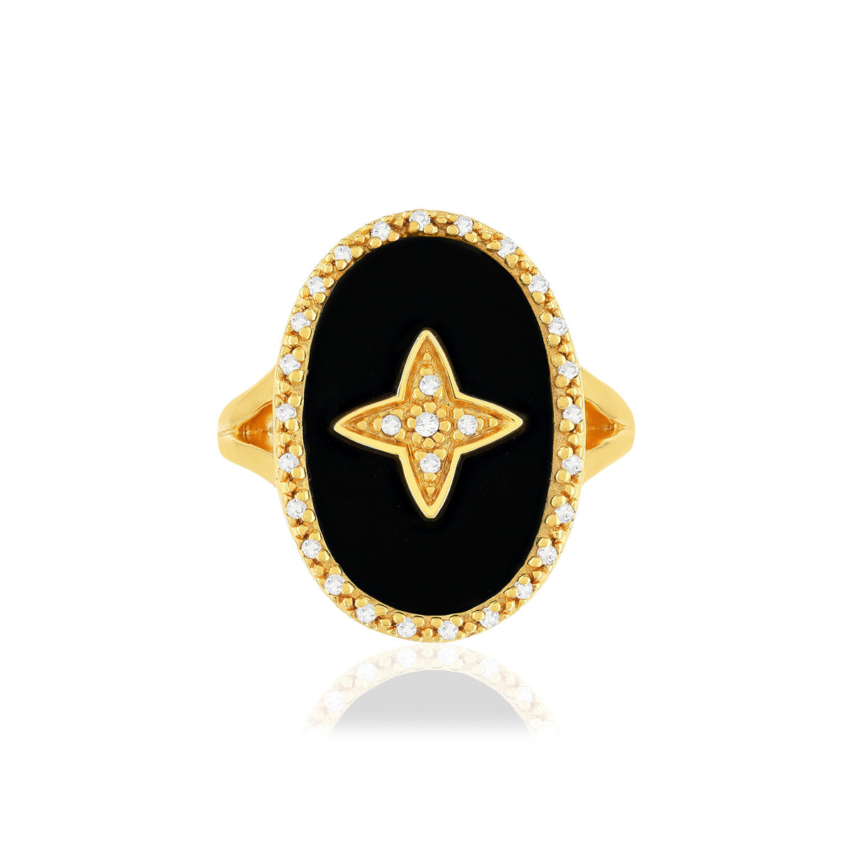 Bague plaqué or zirconias résine