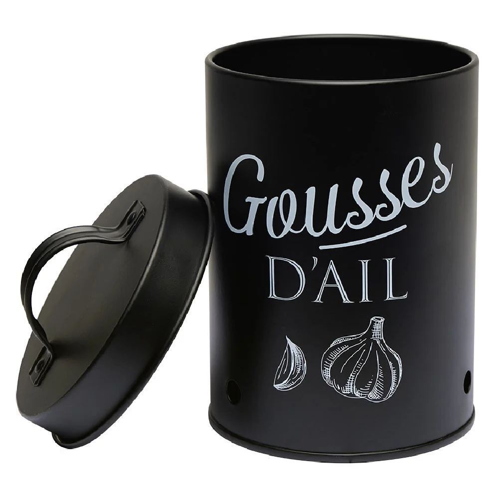 Boîte de conservation métal noir pour ail