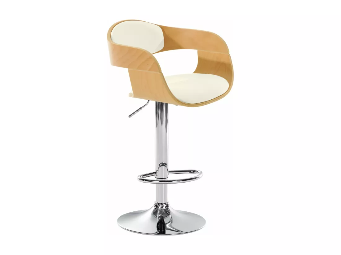 Tabouret de bar - Similicuir & Métal chromé - Nature / Blanc - Kingston