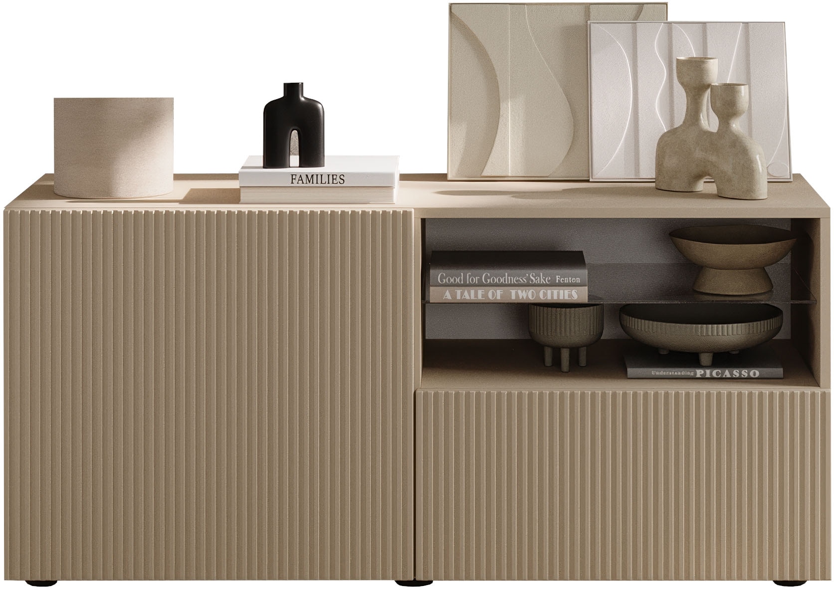 INOSIGN Lowboard »Rio Breite 120 cm, TV-Board 1 Tür u. 1 Schubkasten, TV-Schrank« geriffelte MDF-Fronten, modern u. elegant, Kabelführung, platzsparend