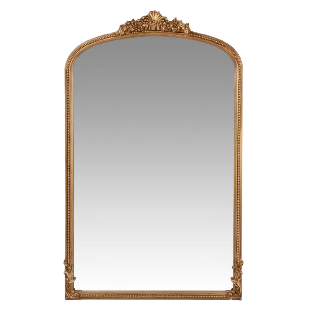 Miroir mural baroque doré à cadre sculpté, forme arquée classique