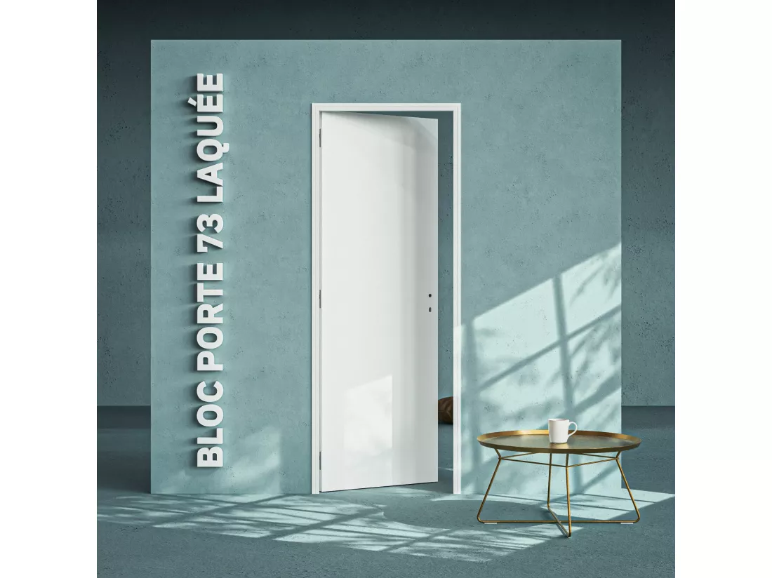Bloc-Porte Blanc Laqué Plane H. 204 x l. 73 cm - Poussant Droit
