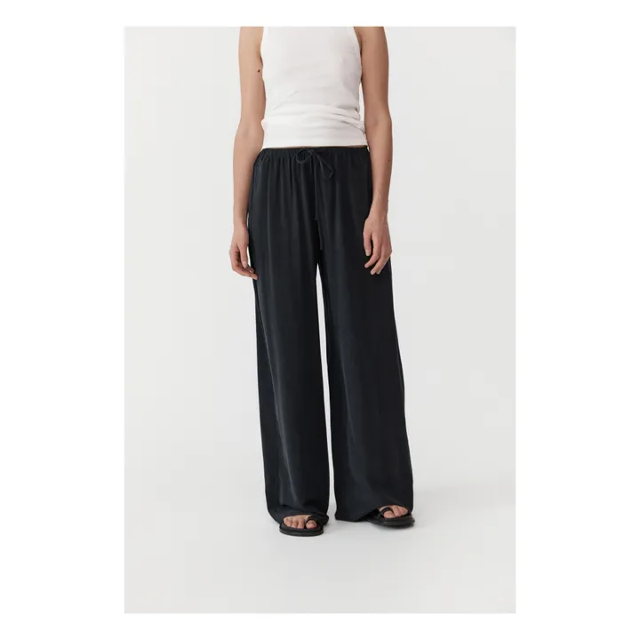 St Agni Pantalon Relaxed Soie | Noir