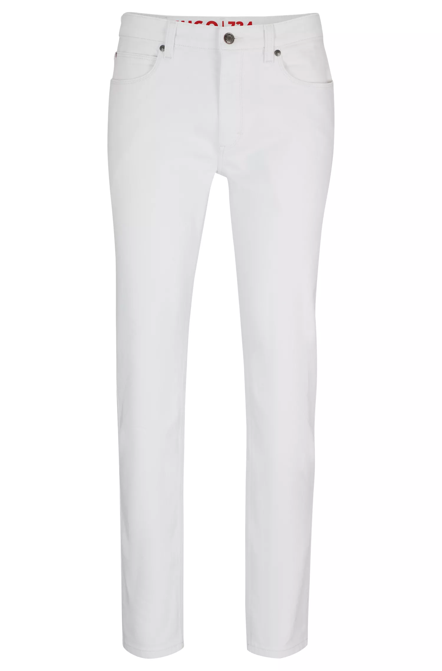 Calça jeans HUGO vermelha, extra slim fit, em denim branco com elasticidade confortável.