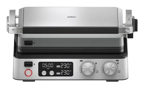 Braun MultiGrill 7, Sort, Rustfrit stål, Rektangulær, Knapper, Dreje, 667 cm², 290 x 230 mm, Tryktstøbt aluminium