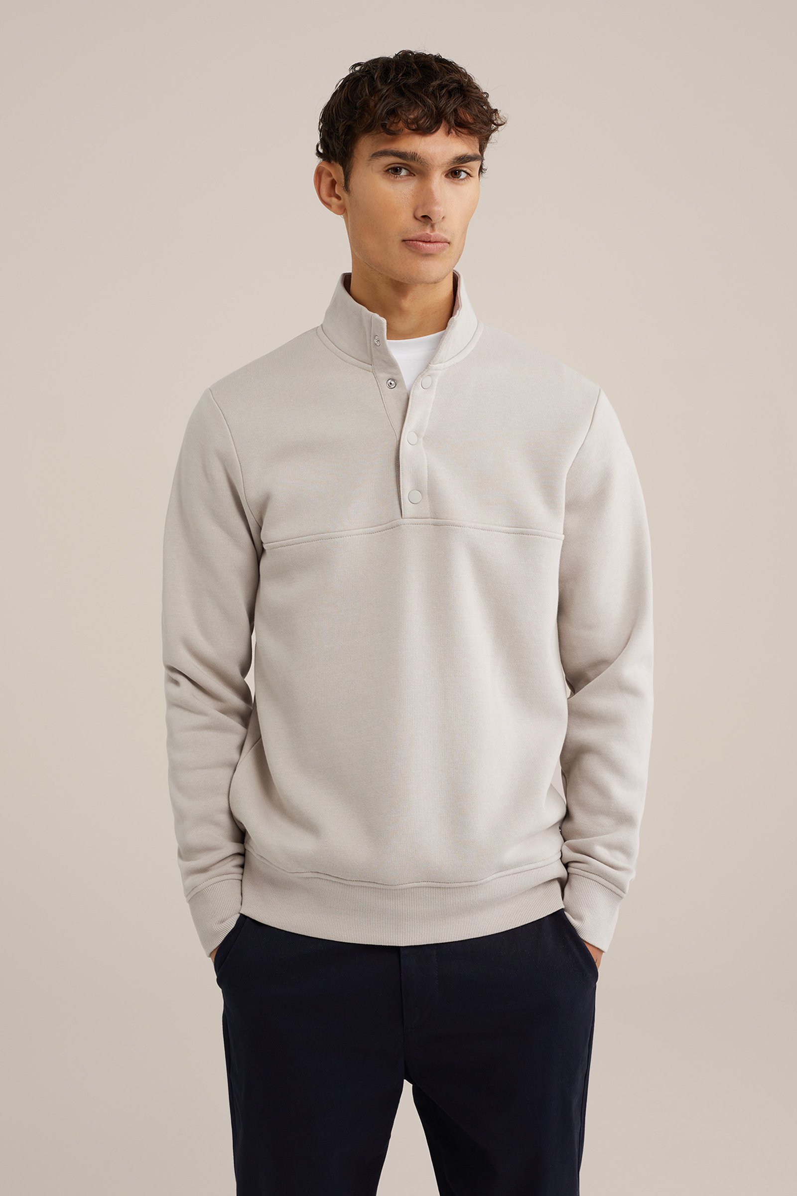 sweater met col WE Fashion Lichtgrijs