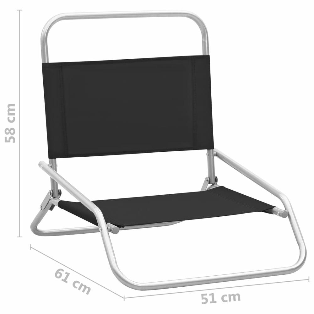 Chaises de plage pliables 2 pcs noir tissu