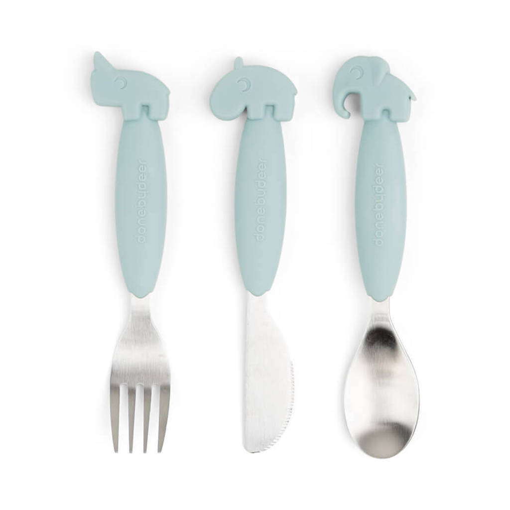 Easy-grip cutlery set Deer friends Blue
