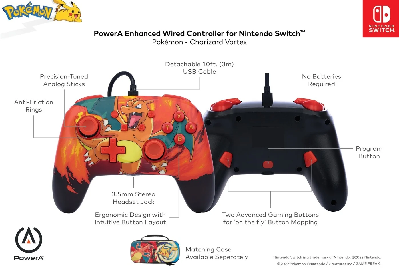 PowerA Enhanced Wired Controller - Nintendo Switch - Charizard Vortex