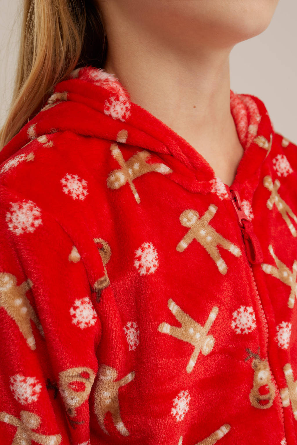 WE Fashion fleece onesie rood/beige