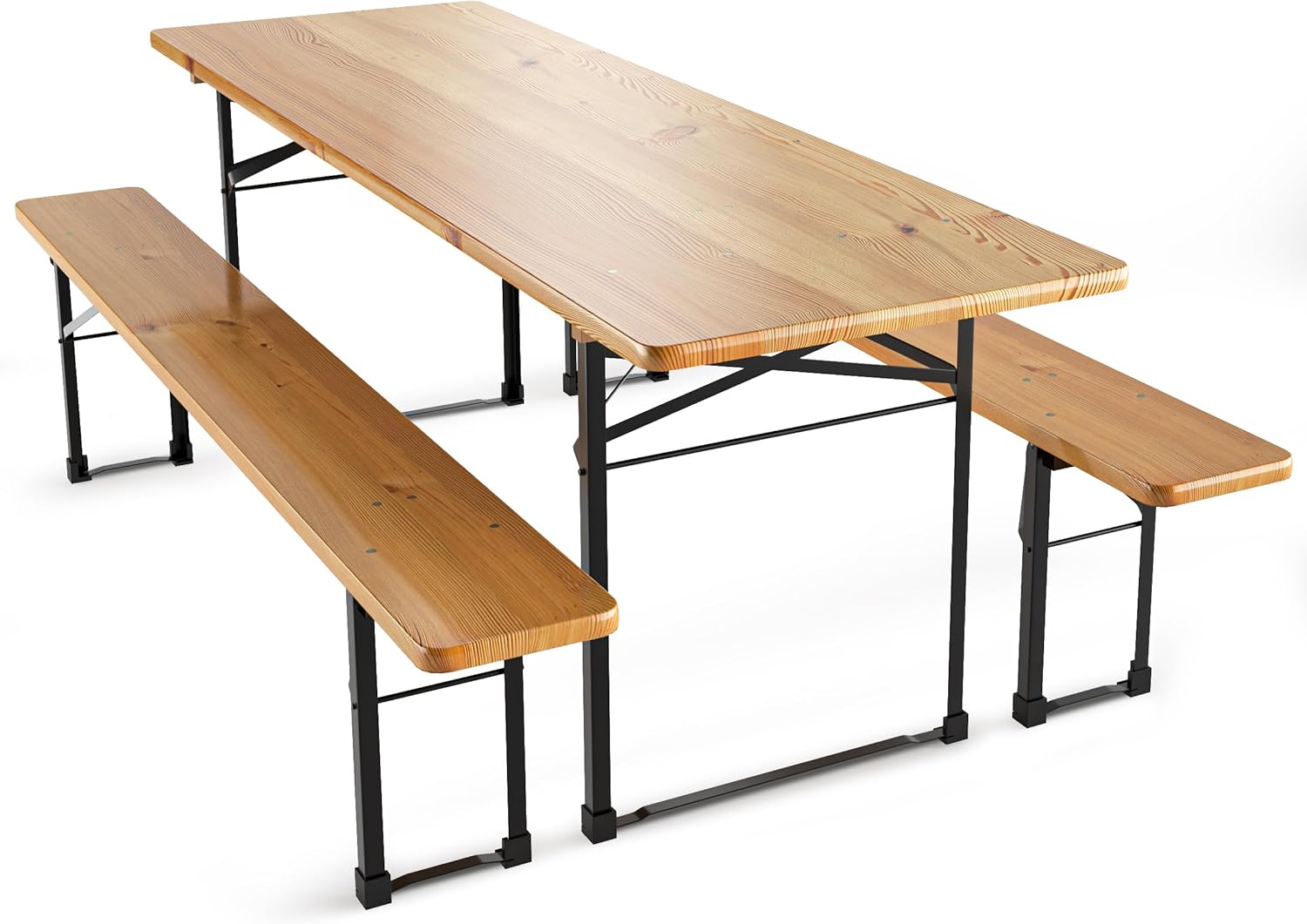 Beautissu 3tlg Bierzeltgarnitur 220x70 cm Holz - 1x Biertischgarnitur & 2x Bierbank Biertisch Bierzeltgarnitur klappbar - FSC® Bierbankgarnitur Biergartengarnitur Festzeltgarnitur Campingtisch Outdoor