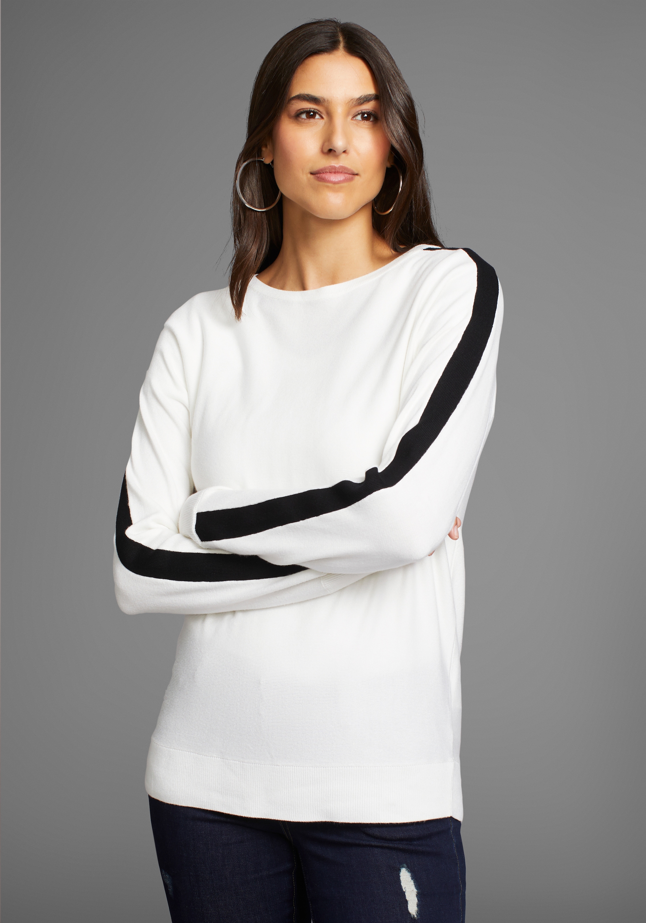 Laura Scott Longpullover , mit farblich abgesetzten Kontraststreifen