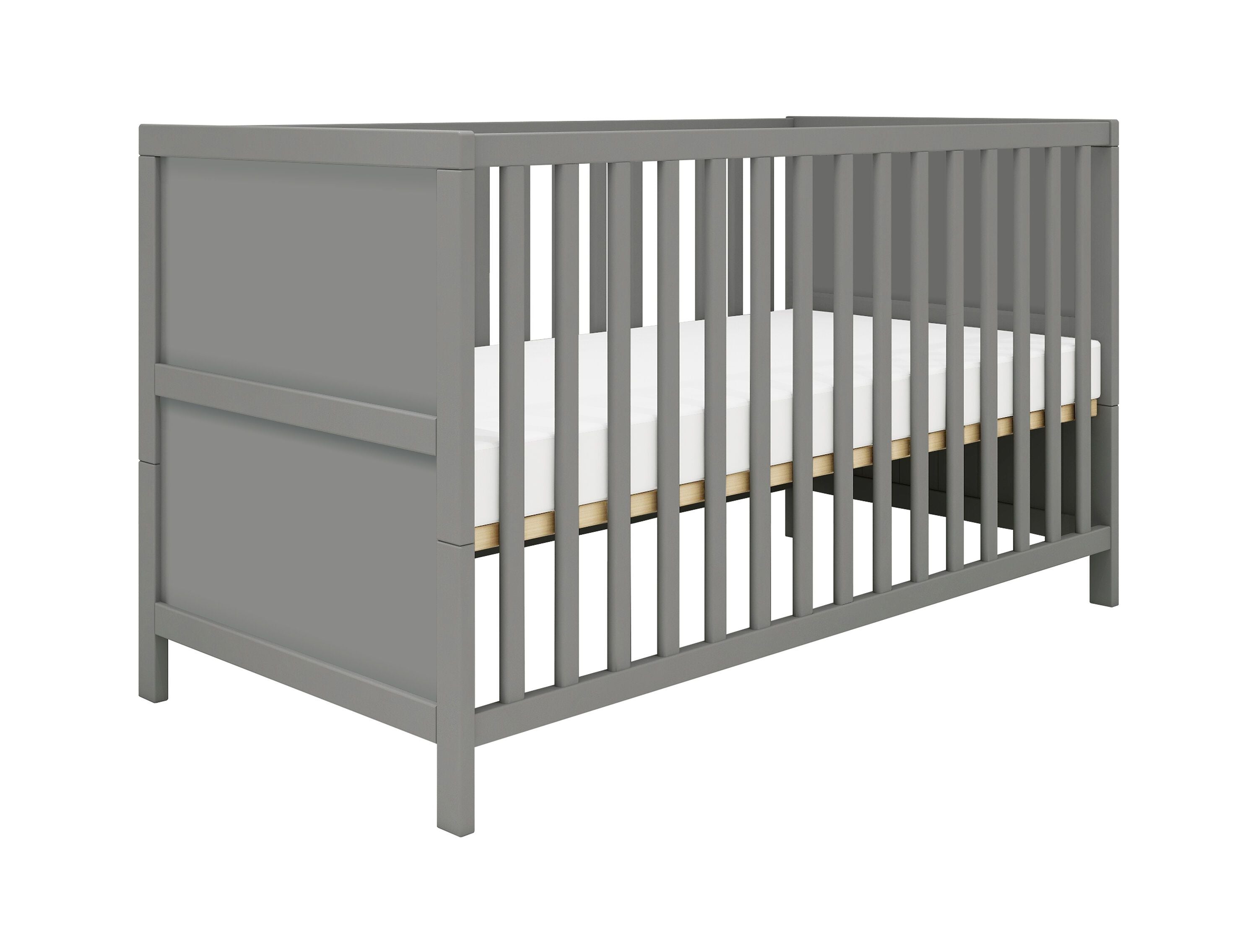 LUNA Babybett Grau 140x70cm glatt - Grau / B: 74.6 cm x T: 144.4 cm x H: 83.6 cm
