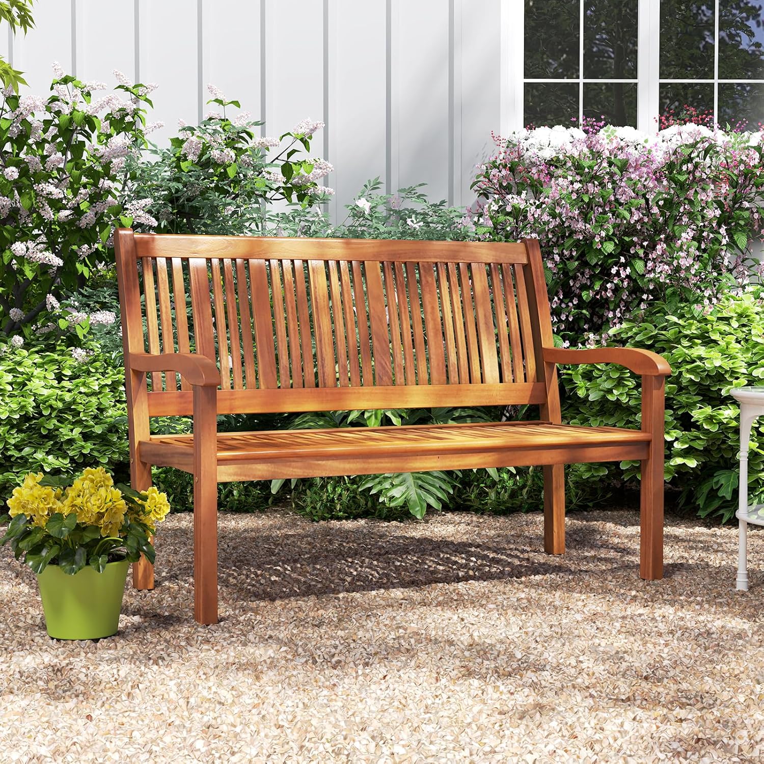 COSTWAY Gartenbank Holz, Holzbank wetterfest, Sitzbank für 2-3 Sitzer, Balkonbank aus Akazienholz bis 320 kg belastbar, Parkbank für Terrasse, Balkon, Garten, FSC®-Zertifiziert, 126 x 63 x 91 cm