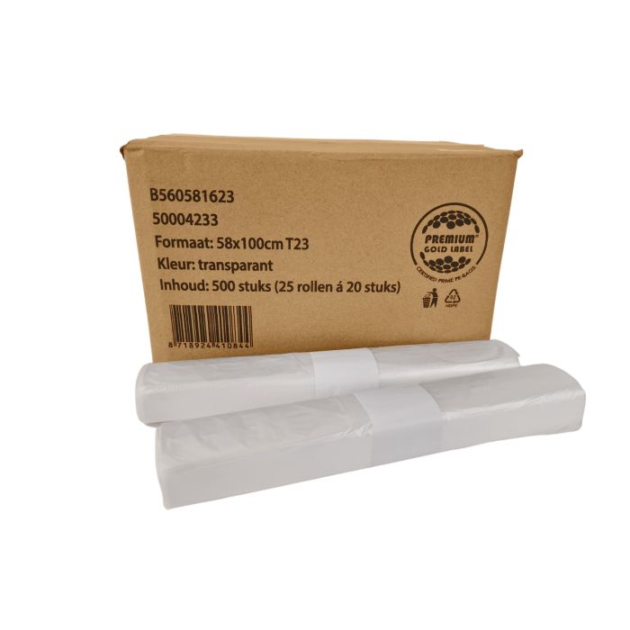 Afvalzakken HDPE 58x100cm 70L 500stuks T23 Transparant (560581623)