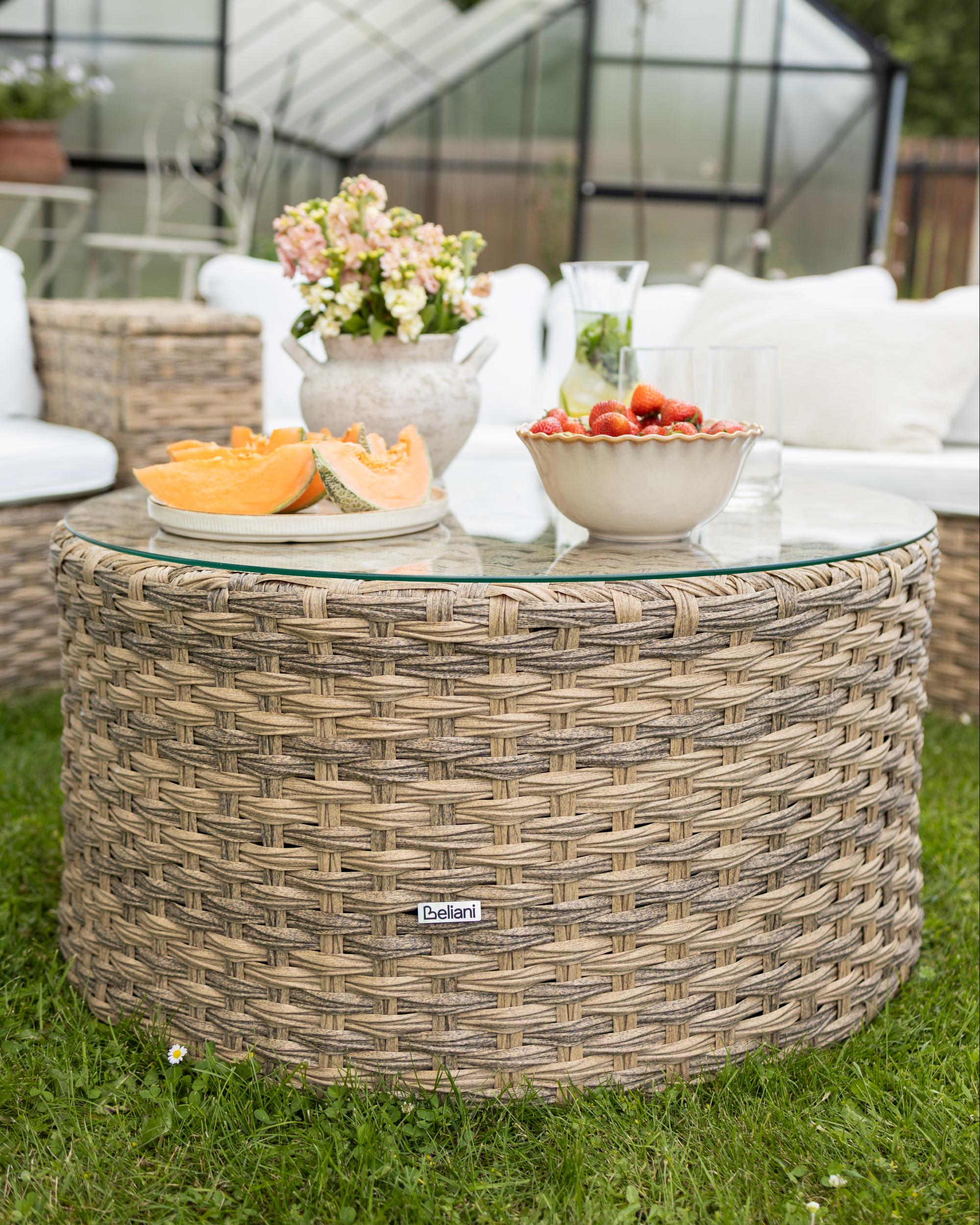Loungeset met tafel 9-zits SEVERO PE rotan Goudbruin