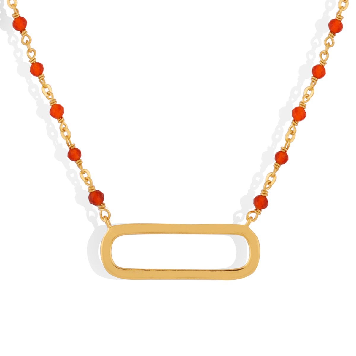 Collier Argent Doré Lingot Et Pierres Naturelles Rouge