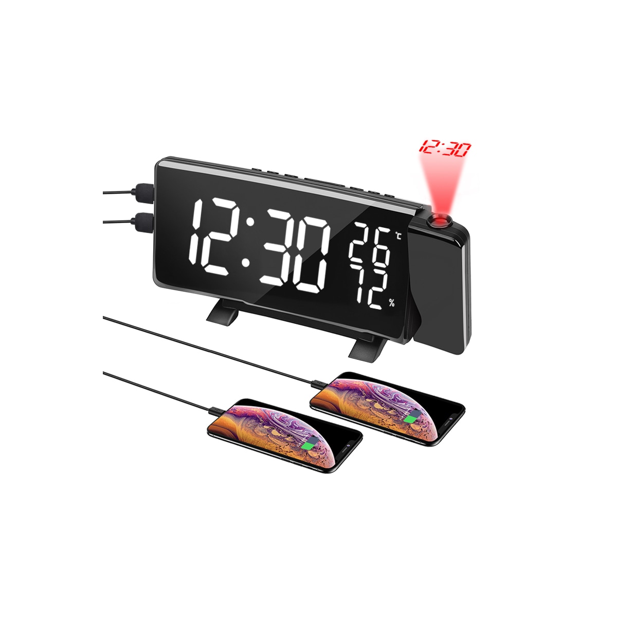 Multifunksjonell LED-projeksjon vekkerklokke / temperatur / fuktighet / snooze