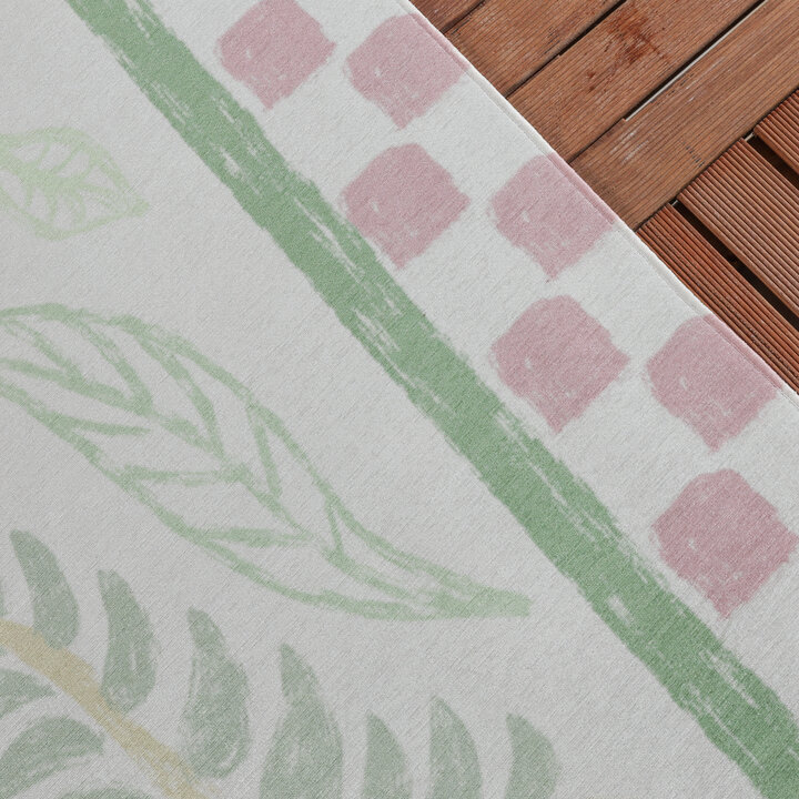Buitenvloerkleed - Oasis Leaves Roze/Groen | OEKO-TEX & Wasbaar
