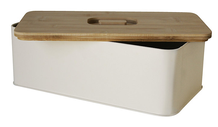Boite de rangement avec couvercle en bambou L. 33 cm x P. 18 cm en métal beige