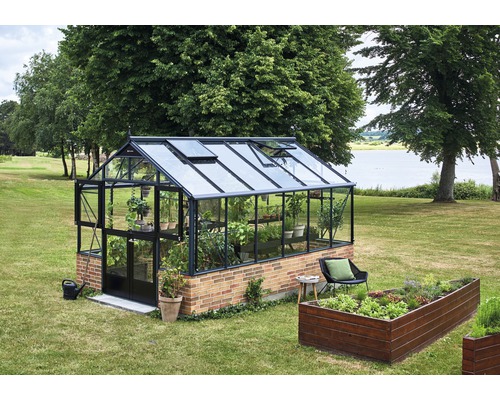 JULIANA Premium kas 13,0 m² 3 mm veiligheidsglas voor metselwerkfundament 296 x 439 cm antraciet/zwart