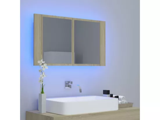 Armoire de salle de bain à miroir à LED Chêne sonoma 80x12x45