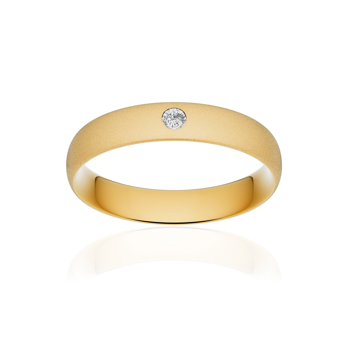 Alliance or 375 jaune sablé demi-jonc confort 4,5mm diamant brillant